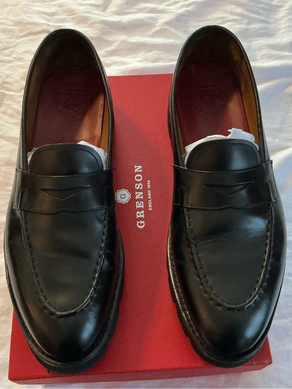 Grenson Black Leather Penny Loafers